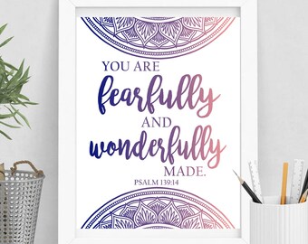 Christian Printables | Wonderfully Made | Psalm 139:14 | Bible Printable | Bible Verse | Inspirational Art | Abstract Art Print | PRINTABLE