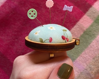 Pincushion Ring - Cherries and Daisies