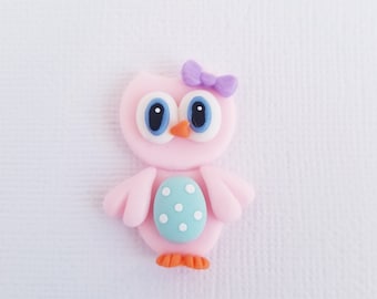 Pink Owl – Charm – Bow center – Scrapbooking – Needle minder – Bow embellishment – Magnet- X033