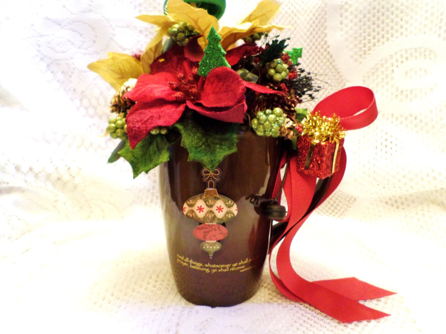 Cup of Good Cheer Silk Floral Arrangement Red Gold Etsy