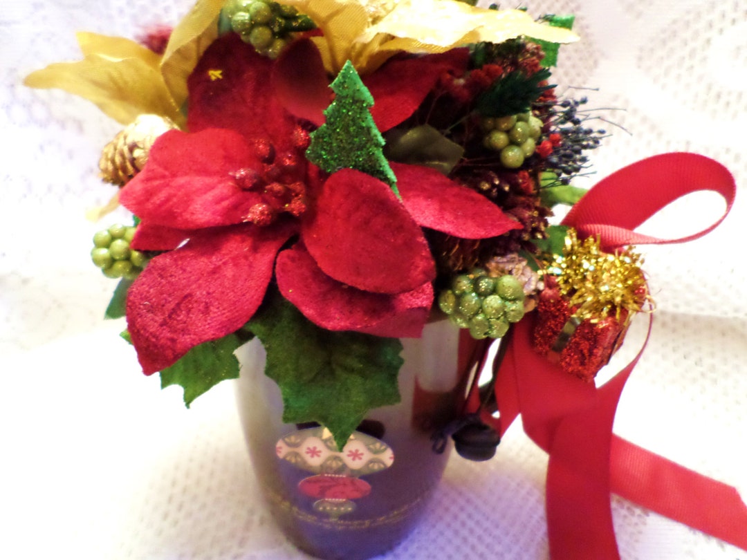 Cup of Good Cheer Silk Floral Arrangement Red Gold Etsy