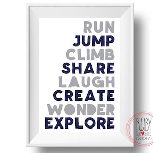 Boys wall print, kids print, boys room, wall decor, run, jump, climb, wonder, laugh, wall art, print, teen room, boy art, kids room decor
