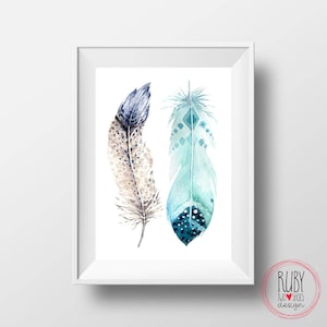 Printable feather, digital download, feather print, boho print, feather art print, watercolour feather, feather art, feather poster, feather