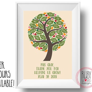 Teacher gift, Class of 2022, Class tree print, class gift, custom, teacher print, end of year gift, teacher, kindy gift, teacher tree
