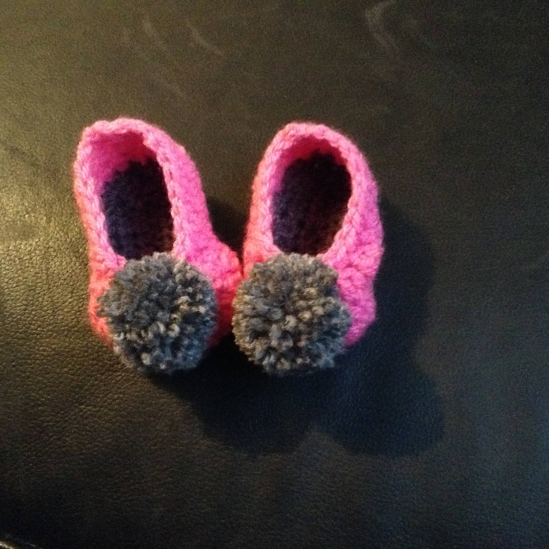 Pink and Grey Pom Pom Baby Shoes 03 Months Etsy