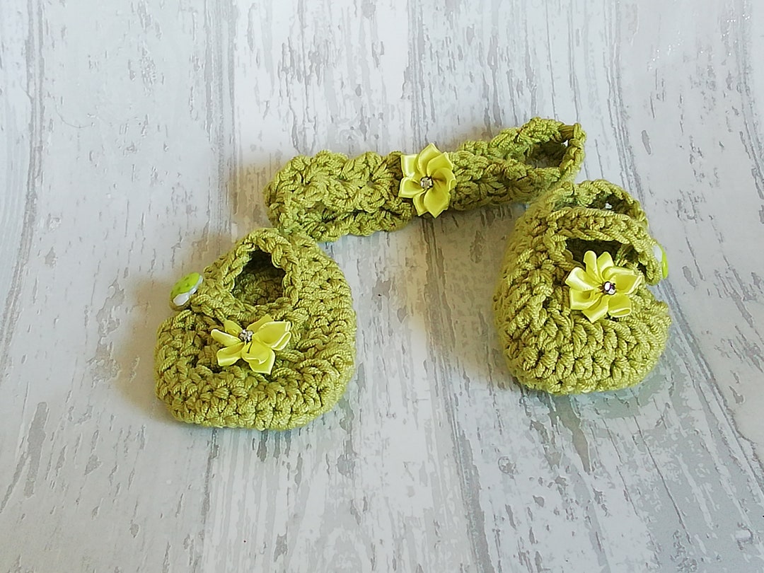 Green Mary Jane Shoes With Matching Headband Baby 0_3 Months Etsy