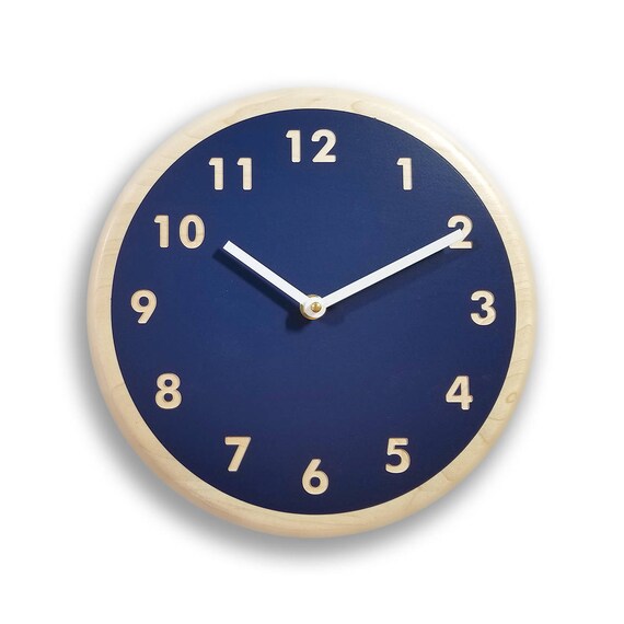 Navy blue wall clock. Modern wall clock. Kitchen wall clock. Etsy