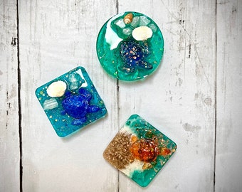 Sea Turtle Resin Magnets: Beach Decor, Set of 3