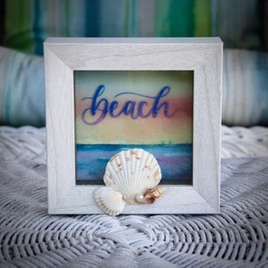 Small Square Beach Watercolor Wall Hanging, Small Hand Painted Beach Art for Bathroom Decor, Ocean Art for Beach Decor