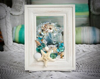 Coastal Wall Hanging, Seashell Art, Nautical Decor for Bathroom, Beach Bathroom Decor, Wall Art for Beach Decor, Beach Glass Wall Art