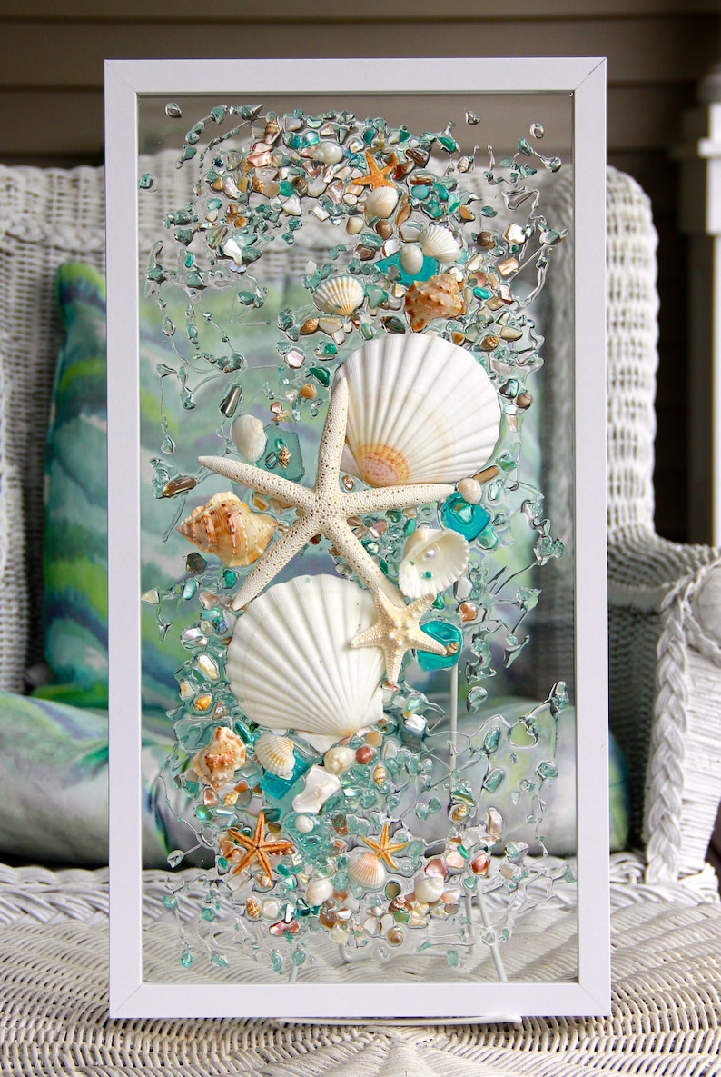 Sea Glass Art for Beach Decor Seashell Wall Art for Nautical Etsy