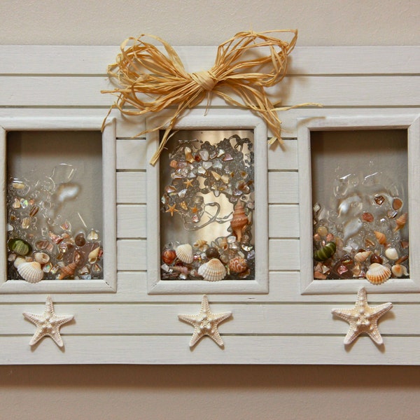 Ocean Wave Art, Seashell Wall Art, Beach Cottage Decor - Great Beach Wedding Gift!