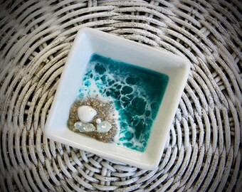 Seashell Resin Trinket Bowl: Beach House Decor, Ocean Jewelry Dish