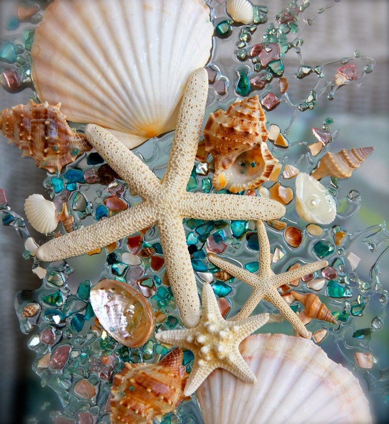 Sea Glass Art for Beach Decor Seashell Wall Art for Nautical Etsy