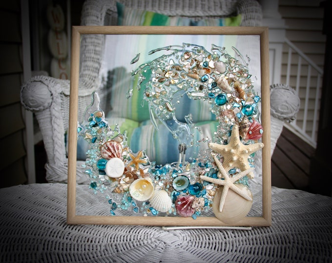 Seashell Beach Wall Art for Bathroom Decor, Square Art for Beach