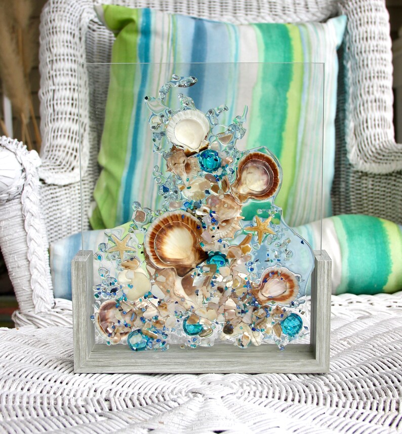 Bathroom Decor Teal Blue Art for Beach Decorbeach Glass Wall Etsy