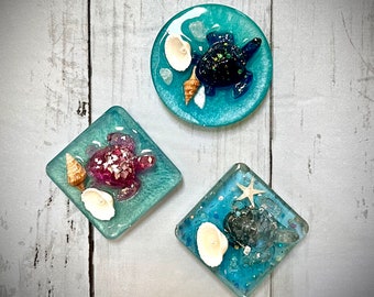 Sea Turtle Resin Magnets: Beach Decor Set of Three