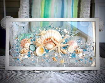 Seashell Wall Hanging for Beach Decor, Shell Art for Coastal Home Decor, Nautical Bathroom Wall Hanging, Resin Beach Art Window