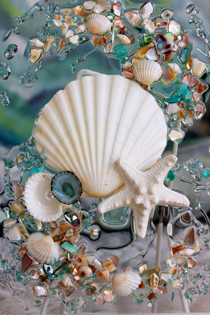 Beach Glass Decor of Seashell Art Beach Bathroom Decor Wall Etsy