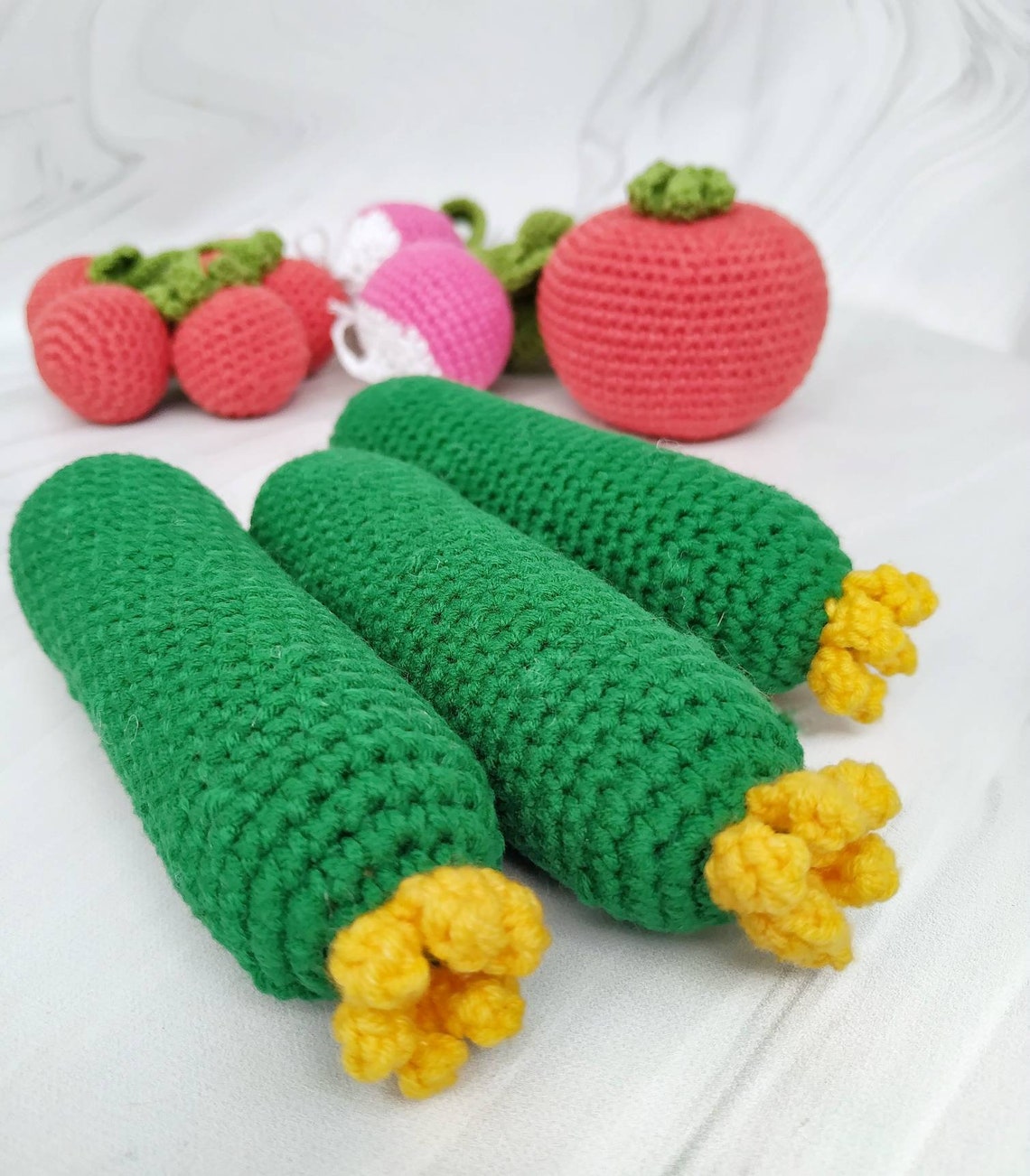 Crochet cucumber . Play food . Kitchen decoration. Crochet Etsy