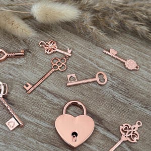Rose gold heart padlock & its key + keys quantities of your choice for padlock game, wedding raffle game - New for 2025