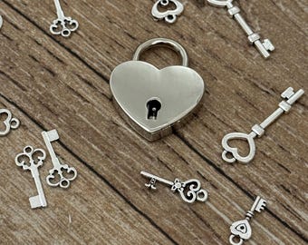 Silver heart padlock & key + keys - Personalized Wedding, Padlock Game, Wedding Gift - Quantity of your choice - Raffle game
