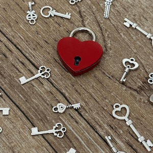 Red heart padlock & its key + keys quantities of your choice for padlock game, wedding raffle game - New for 2025