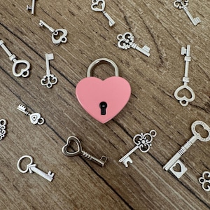 Pink heart padlock & its key + keys quantities of your choice for padlock game, wedding raffle game - New for 2025