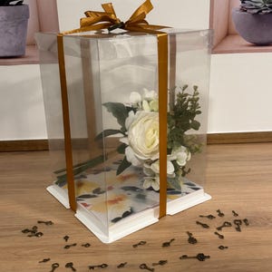 Nuovo-Scatola per gioco lucchetto-Esposizione bouquet sposa-Giarrettiera-Lotteria-Scelta carta decorativa-Scelta nastro