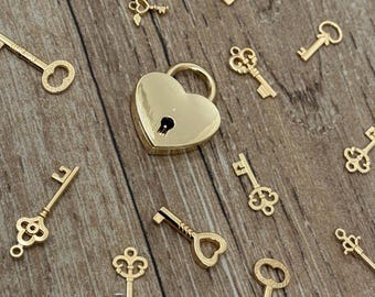 Lucchetto a forma di cuore dorato e la sua chiave + quantità di chiavi a scelta per il gioco del lucchetto, gioco della lotteria nuziale - Novità per il 2025