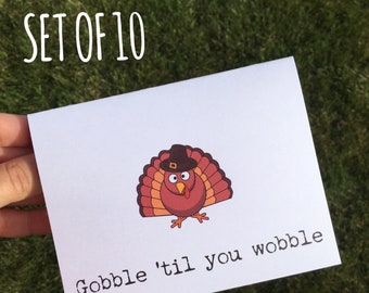 Gobble til you Wobble Funny Thanksgiving Turkey Card Set, Happy Thanksgiving Greeting Card Set, Funny Thanksgiving Cards Set