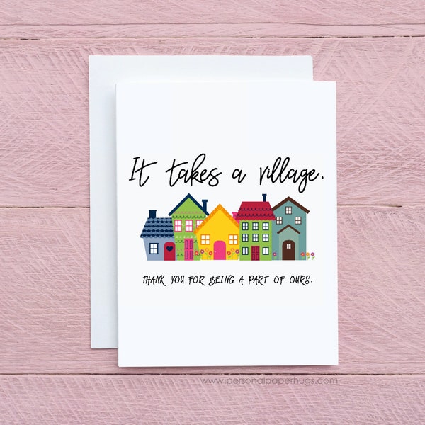 It Takes a Village Thank You Greeting Card for Teachers, Card for Mom Friends