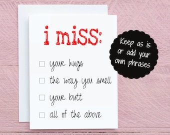 Funny I Miss You Card, Long Distance Relationship Card, Deployment Love Card for Boyfriend or Girlfriend