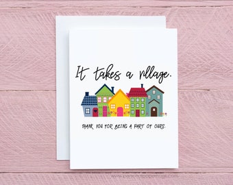 It Takes a Village Thank You Greeting Card for Teachers, Card for Mom Friends