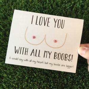 Funny I love you card / Funny Boobs Card / Funny Valentine Card / Funny Anniversary Card for him/ Funny Relationship Card / Card for husband image 1