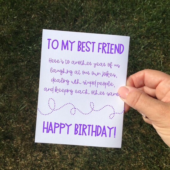 Funny Sarcastic Purple Birthday Card Friend For Best Friend Etsy
