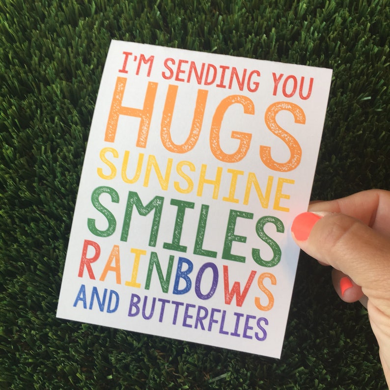 Sending you Hugs I miss you card Thinking of you card Just Because Card Friendship card Get Well Soon Rainbow Card image 2