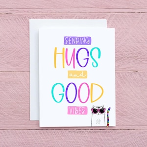 Encouragement Pick Me Up Card, Cats Sending Hugs and Good Vibes, card to show you care, Miss You Cards, Card for Friend, Greeting Card