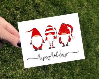 Cute Red and White Gnome Holiday Christmas Greeting Card