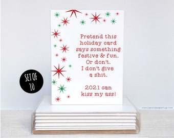 Funny Sarcastic Christmas Holiday 2021 Greeting Card Blank Boxed Card Set