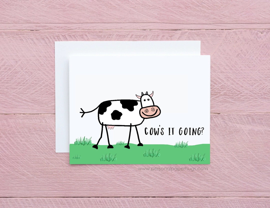 Punny Cards Cow Pun Thinking of You Friendship Greeting Card Cow's It