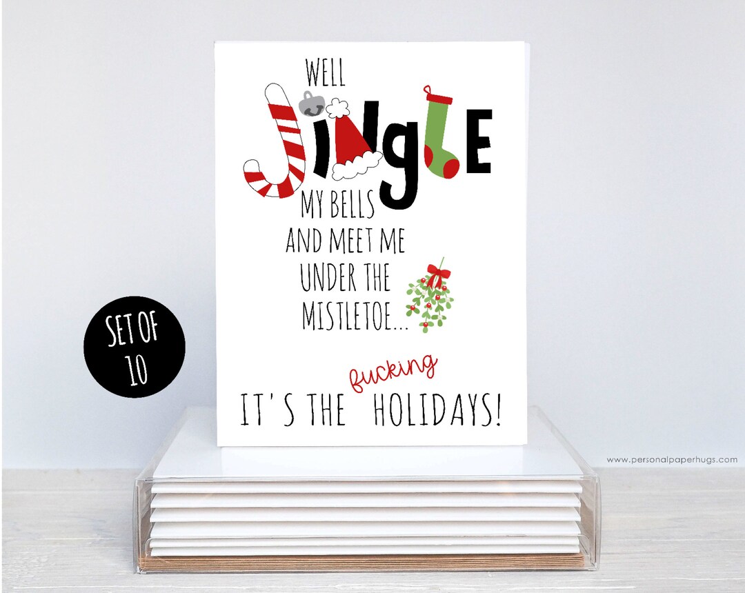 Funny Jingle Bells Sarcastic Holiday Christmas Blank Geeting Cards Set