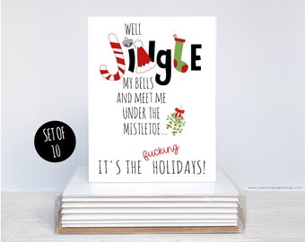 Funny Jingle Bells Sarcastic Holiday Christmas Blank Geeting Cards Set for xmas