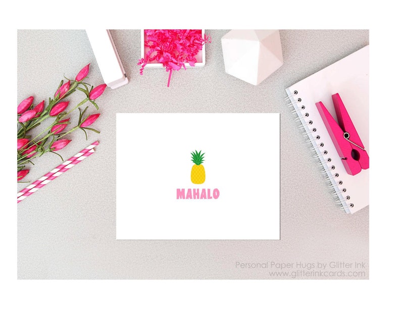Hawaiian Note Cards Pineapple Thank You Cards Hula Note Cards Mahalo Note Cards Pineapple Note Cards