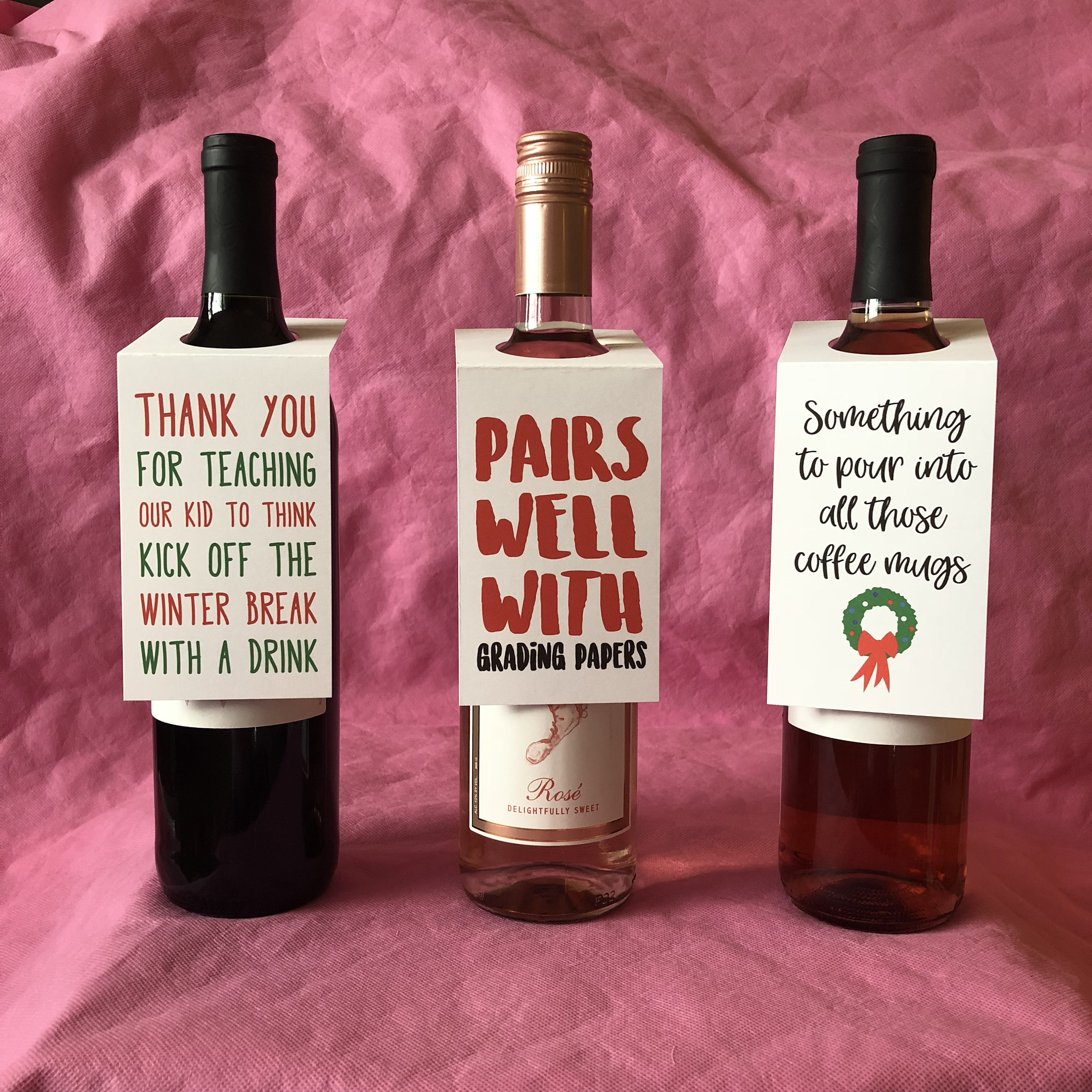Set of 3 Holiday Teacher Wine Bottle Gift Tags Funny Wine Etsy