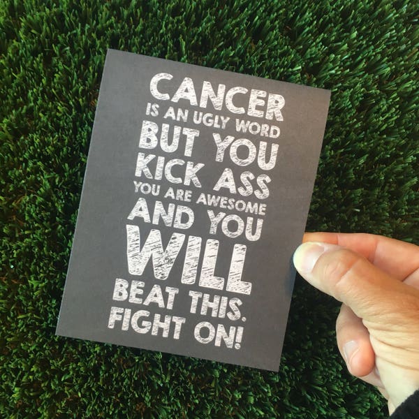 Tarjeta Kick Cancer's Ass - Apoyo y aliento contra el cáncer - Deseos de recuperación - El cáncer apesta - Tarjeta de felicitación reflexiva