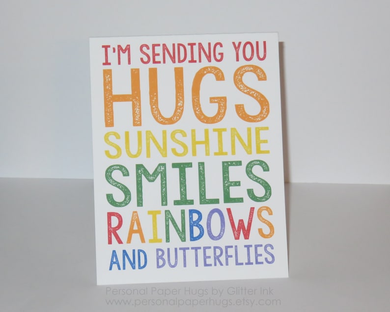 Sending you Hugs I miss you card Thinking of you card Just Because Card Friendship card Get Well Soon Rainbow Card image 3