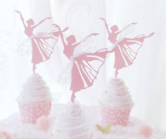 Ballerina Party Cupcake Toppers Pink White Ballet Party Candy Etsy