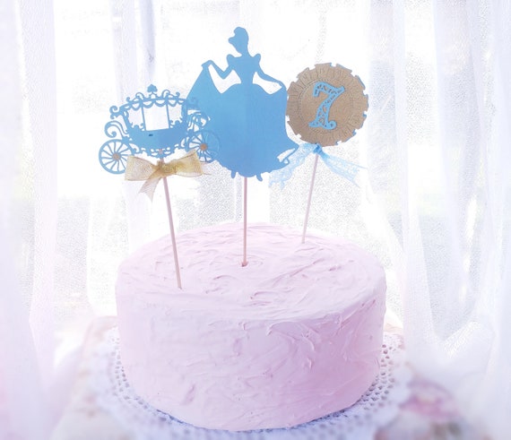 Cinderella Party Decorations Gold Blue Princess Cake Toppers Etsy