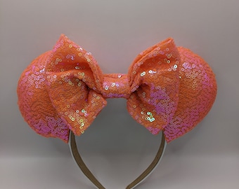 Orange Iridescent Sequin Mouse Ears / Ear Hat / Headband / Custom Ears /Sequin Ears